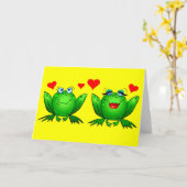 Carte Cute Green Cartoon Frogs Love Hearts Jaune Blank (Fleur jaune)