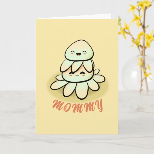 Carte cute green octopus mother Card (Fleur jaune)