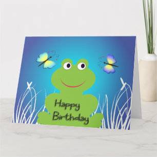 Carte Cute grenouille et papillon.Joyeux anniversaire