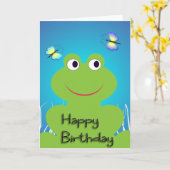 Carte Cute grenouille et papillon.Joyeux anniversaire (Fleur jaune)