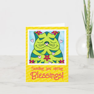 Carte Cute Grenouille Verte Chat Avec Fleurs Blessures P