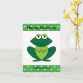 Carte Cute Grenouille verte Pois Joyeux anniversaire (Fleur jaune)