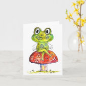 Carte Cute Grenouille verte Whimsical sur Toadstool (Fleur jaune)