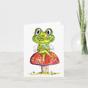 Carte Cute Grenouille verte Whimsical sur Toadstool