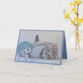 Carte Cute Gris Tabby Chat Kitten Art Blue Greming Card (Fleur jaune)