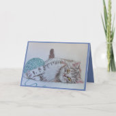 Carte Cute Gris Tabby Chat Kitten Art Blue Greming Card (Devant)