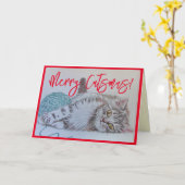 Carte Cute Gris Tabby Chat Kitten Art Christmas Card (Fleur jaune)