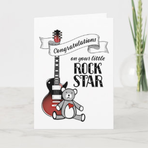 Carte Cute Guitare Teddy Rockstar Rock Roll Baby shower 