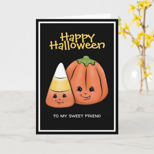 Carte Cute Halloween Candy Corn & Citrouille (Fleur jaune)