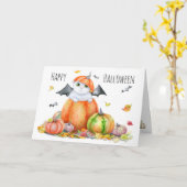 Carte Cute Halloween Chat en Citrouille (Fleur jaune)