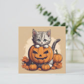 Carte Cute Halloween Kitten et Jack-O'' Lantern (Debout devant)
