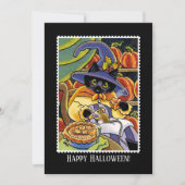 Carte Cute Halloween Pie Sorcière Chat Noir Souris Plat  (Devant)