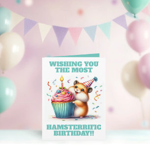 Carte Cute Hamster Lifting Cupcake Hamsterrific Annivers
