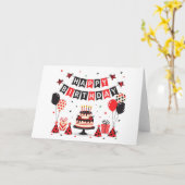 Carte Cute Happy Birthday ladybug theme (Fleur jaune)