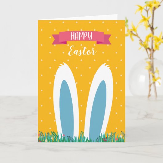 Carte Cute Happy Easter Greeting Card with Bunny  (Fleur jaune)