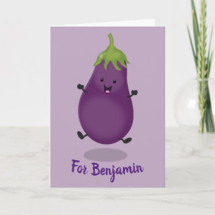 Carte Cute happy eggplant aubergine cartoon illustration