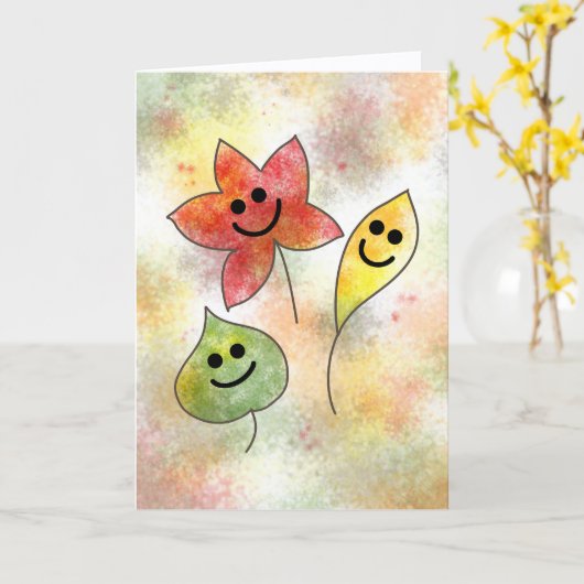 Carte Cute Happy Fall Card with Funny Cartoon Leaves     (Fleur jaune)