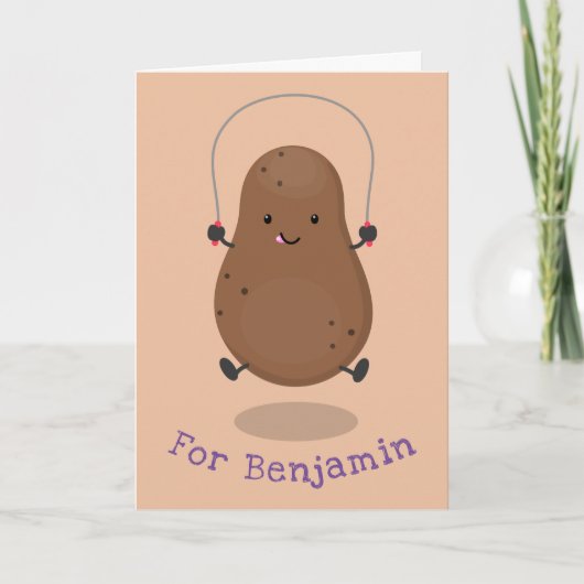 Carte Cute happy potato jumping rope cartoon (Devant)