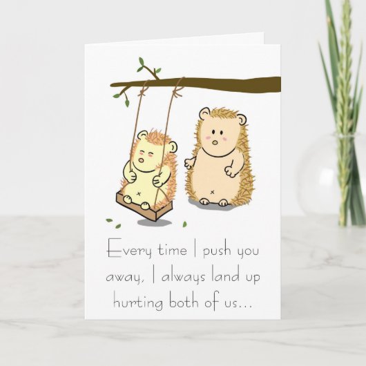 Carte Cute Hedgehog couple on Tree Swing Apology Card (Devant)