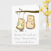 Carte Cute Hedgehog couple on Tree Swing Apology Card (Fleur jaune)