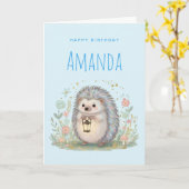 Carte Cute Hérisson avec Lantern Anniversaire (Fleur jaune)