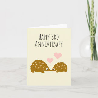Carte Cute Hérisson couple- Joyeux 3e anniversaire