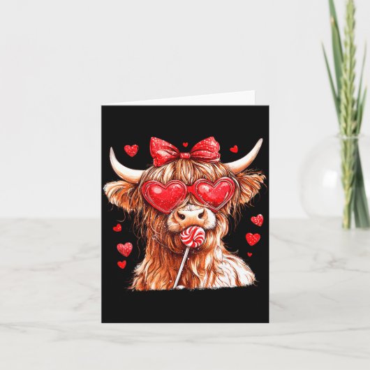 Carte Cute Highland Cow Candy Cane Heart Valentines Day (Devant)