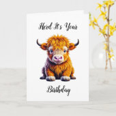 Carte Cute Highland Cow Pun Anniversaire (Fleur jaune)