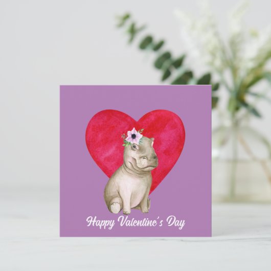 Carte Cute Hippo Saint-Valentin   (Debout devant)