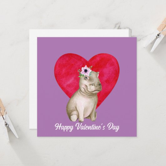 Carte Cute Hippo Saint-Valentin   (Devant/Arrière en situation)