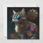 Carte Cute imaginaire steampunk chat et fleurs IA art (Devant)