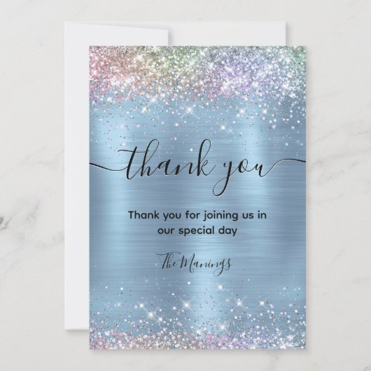 Carte Cute iridescen glace bleu faux parties scintillant (Devant)