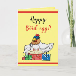 Carte Cute Jaune Funny Poulet Gâteau et Cadeaux Annivers