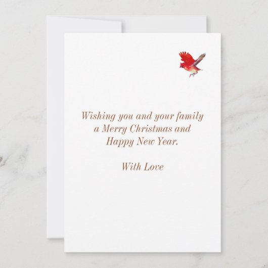 Carte Cute Jolly elf de Noël & oiseau cardinal (Dos)