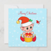 Carte Cute Jolly elf de Noël & oiseau cardinal (Devant)