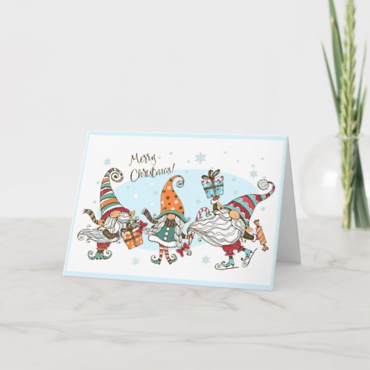 Carte Cute Joyeux Noël Elfes Gnomes Aquarelle Amusement  (Devant)