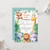 Carte Cute Jungle Animaux Baby shower Merci (Devant/Arrière en situation)