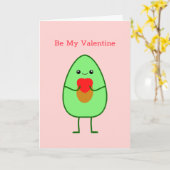 Carte Cute kawaii Avocado Red Heart Be My Valentine (Fleur jaune)
