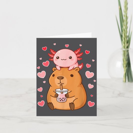Carte Cute Kawaii Axolotl Capybara Bubble Tea Boys Girls (Devant)