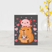 Carte Cute Kawaii Axolotl Capybara Bubble Tea Boys Girls (Fleur jaune)