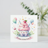 Carte Cute Kawaii Cupcake Rose Joyeux anniversaire (Debout devant)