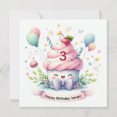 Carte Cute Kawaii Cupcake Rose Joyeux anniversaire (Devant)