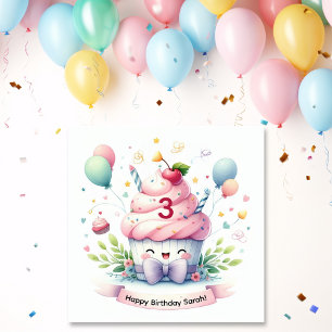 Carte Cute Kawaii Cupcake Rose Joyeux anniversaire