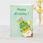 Carte Cute Kawaii Gâteau d'anniversaire (Fleur jaune)