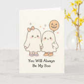 Carte Cute Kawaii Ghost Couple Halloween (Fleur jaune)