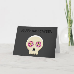 Carte Cute Kawaii Goth Crâne avec Fleurs Ajouter du te