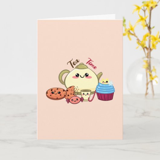 Carte Cute Kawaii Tea Time & Sweets Illustration (Fleur jaune)