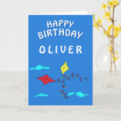 Carte Cute Kites Bleu Rouge Jaune Joyeux Enfants d'Anniv (Fleur jaune)