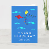 Carte Cute Kites Rouge Jaune avec nom Anniversaire de en (Devant)
