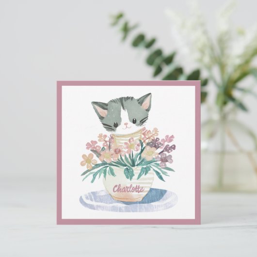 Carte Cute Kitten Assis Dans Un Pot De Fleurs Nouveau Ac (Debout devant)